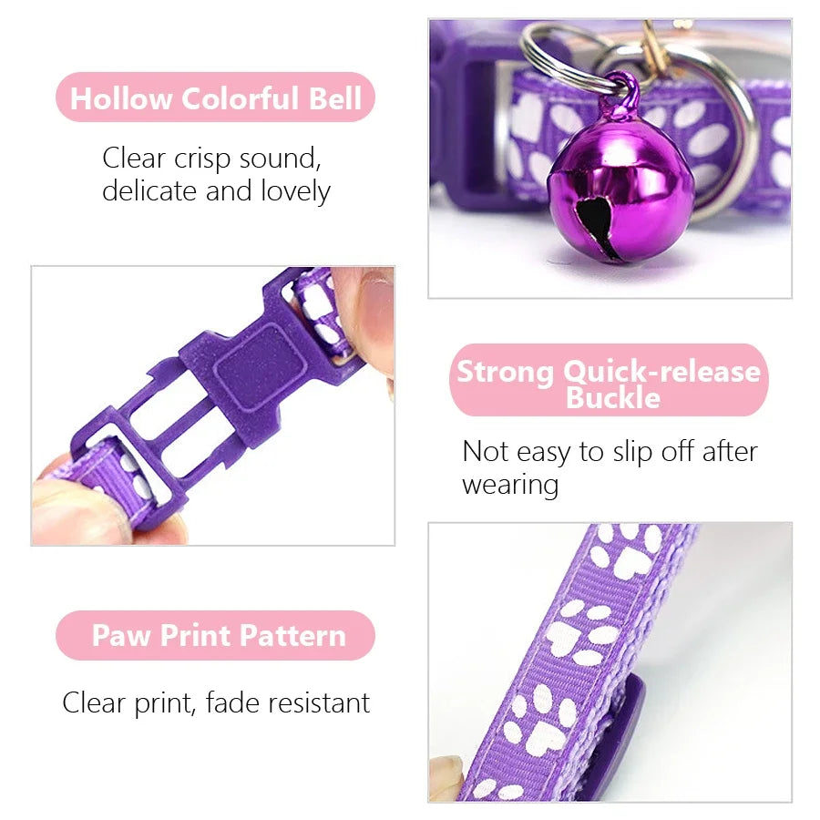 1/5Pcs Adjustable Footprint Pet Collar with Bell, Cute Soft Neck Collar for Puppy Small Dog Kitten Cat Daily Wear