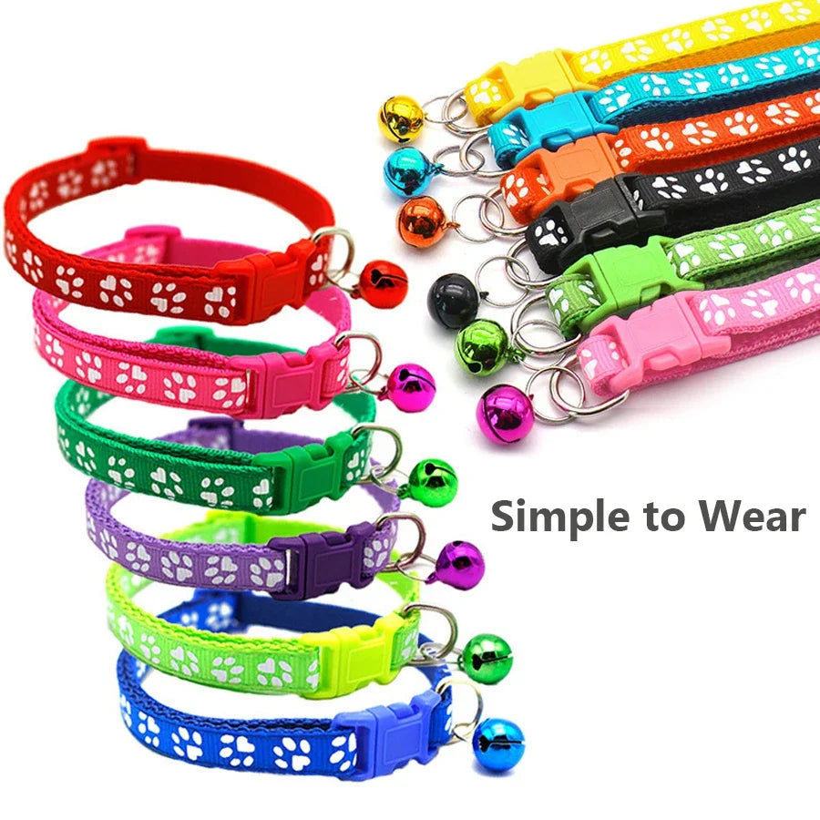 1/5Pcs Adjustable Footprint Pet Collar with Bell, Cute Soft Neck Collar for Puppy Small Dog Kitten Cat Daily Wear