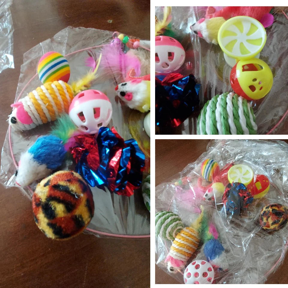 12-24pcs Set Pet Kitten Toys Variety Cat Toy Combination Set Cat Toy Funny Cat Stick Sisal Mouse Bell Ball Cat Supplies
