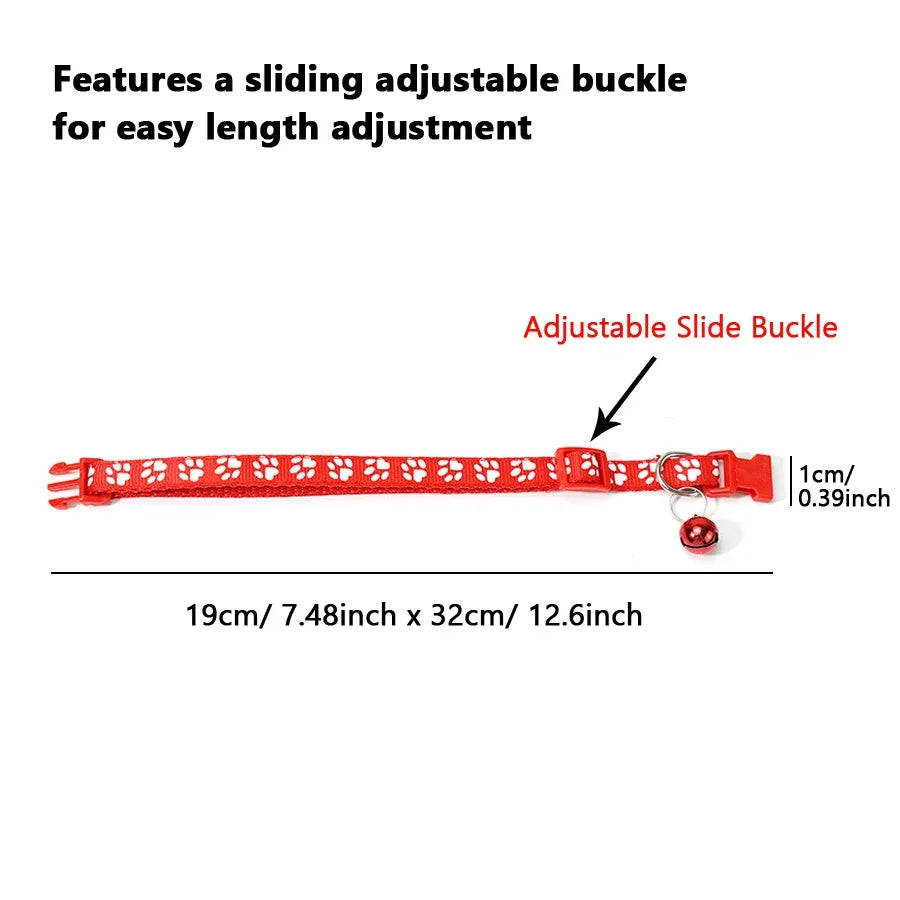 1/5Pcs Adjustable Footprint Pet Collar with Bell, Cute Soft Neck Collar for Puppy Small Dog Kitten Cat Daily Wear