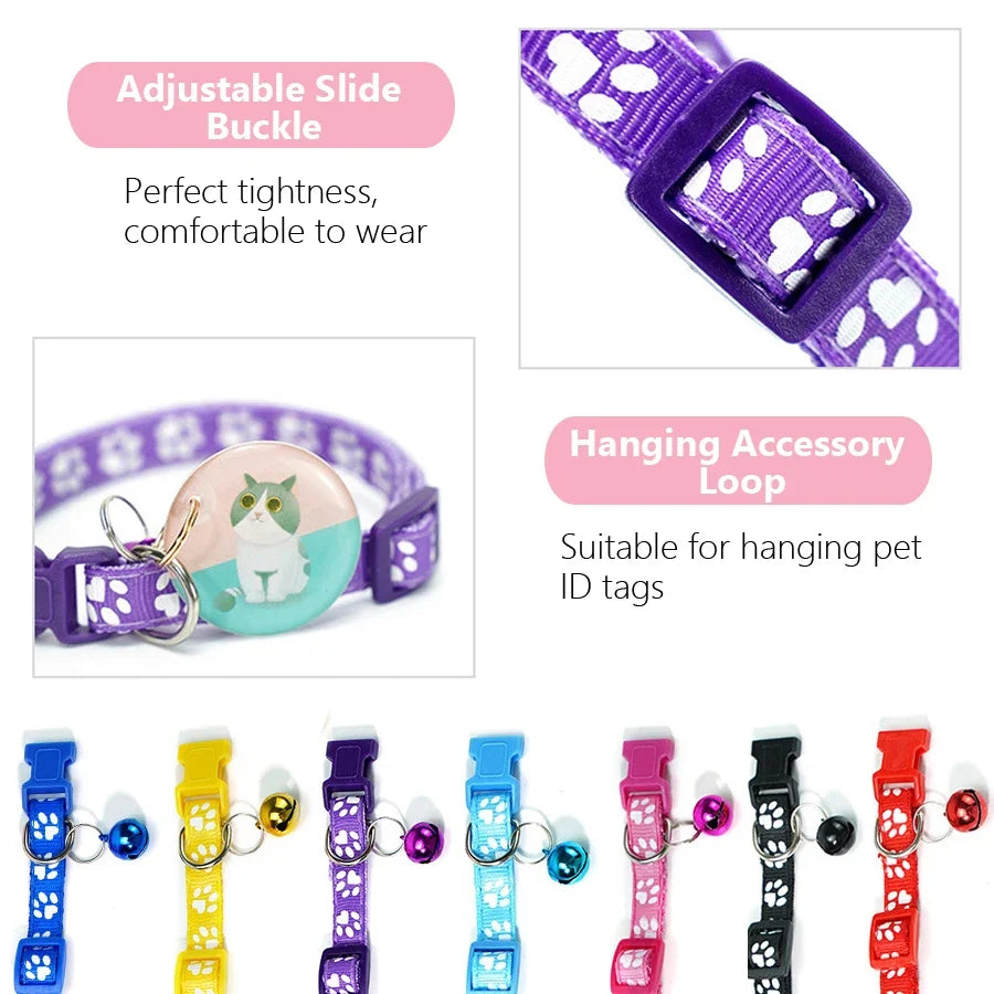 1/5Pcs Adjustable Footprint Pet Collar with Bell, Cute Soft Neck Collar for Puppy Small Dog Kitten Cat Daily Wear