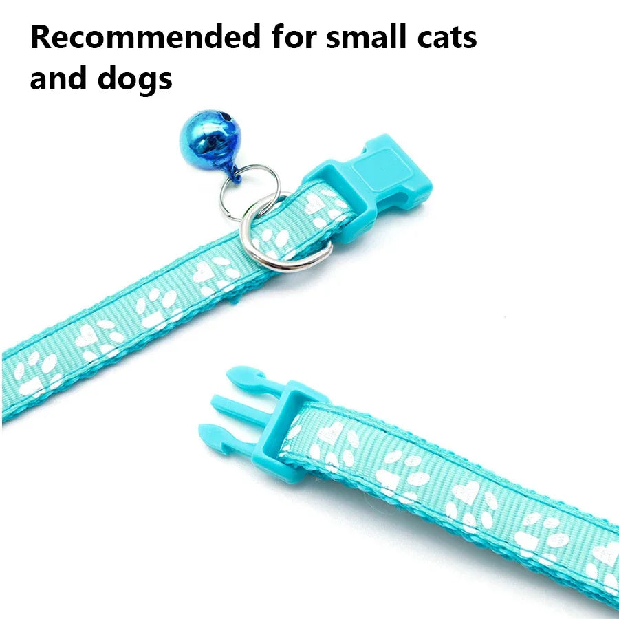 1/5Pcs Adjustable Footprint Pet Collar with Bell, Cute Soft Neck Collar for Puppy Small Dog Kitten Cat Daily Wear