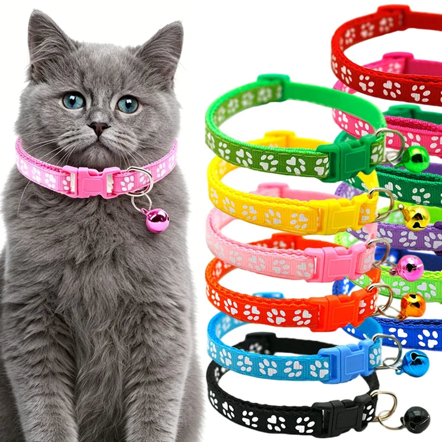 1/5Pcs Adjustable Footprint Pet Collar with Bell, Cute Soft Neck Collar for Puppy Small Dog Kitten Cat Daily Wear