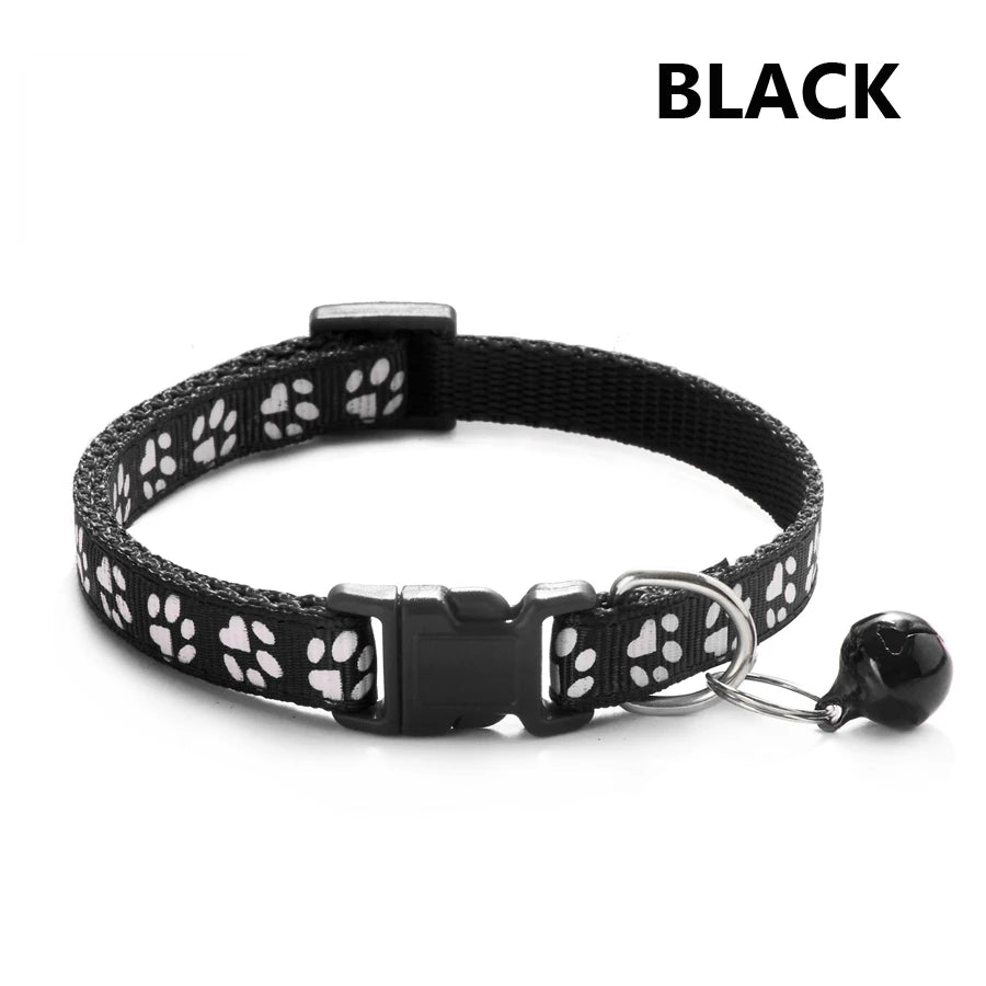 1/5Pcs Adjustable Footprint Pet Collar with Bell, Cute Soft Neck Collar for Puppy Small Dog Kitten Cat Daily Wear